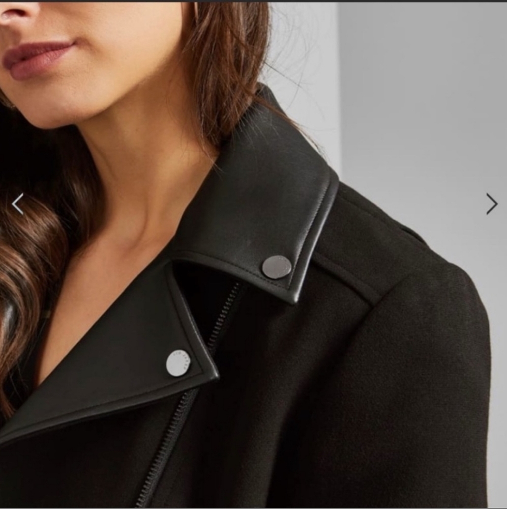 NWT TED BAKER Topas Faux Leather Collar Biker Zip Jacket size 3 - Picture 3 of 16